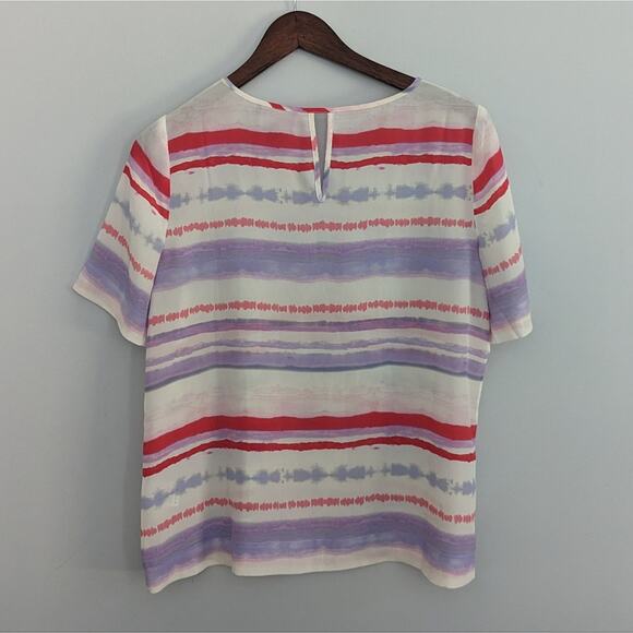 PURE Collection Silk Pink Purple Stripe Blouse Vneck Short Sleeve US 6 - Picture 5 of 7
